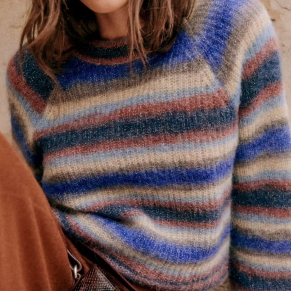 Sézane Antonio Striped Sweater / Mohair Alpaca Blue Lurex